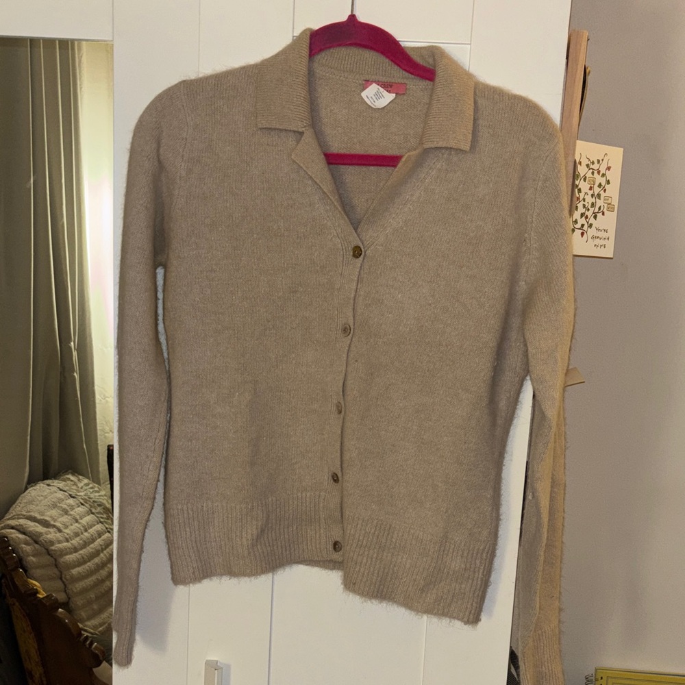 J. Crew wool + angora beige button-up sweater